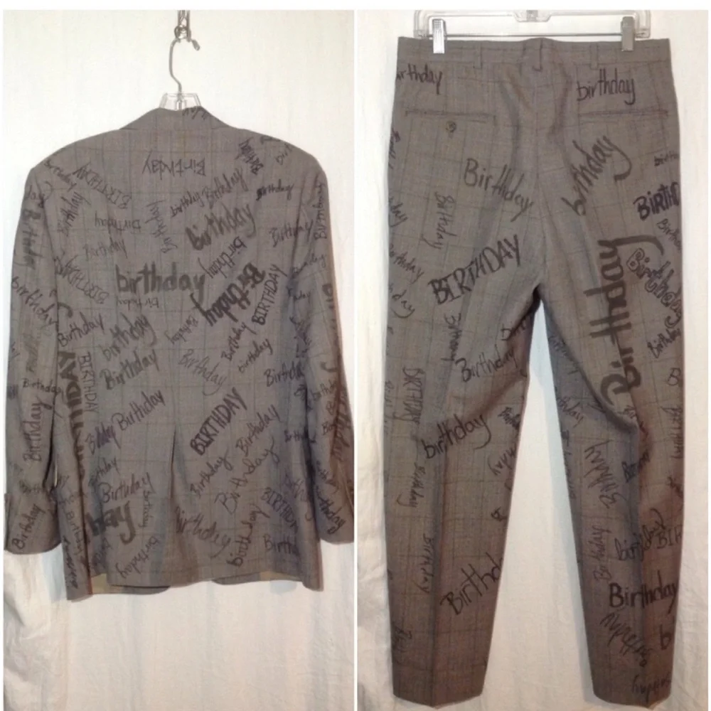 Christian Dior Suit w/“Happy Birthday” written all over jacket, pants & tie L - Picture 2 of 8